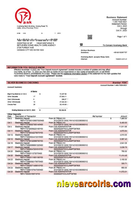 Huishang Bank firm account statement
